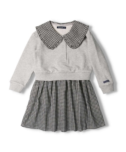 Moujonjon(ムージョンジョン)の「ビッグカラーチェック切替裏毛ワンピース(ワンピース・キッズ・グレー/ブラウン・100/110/90/120/130/140/80)」の3枚目の写真