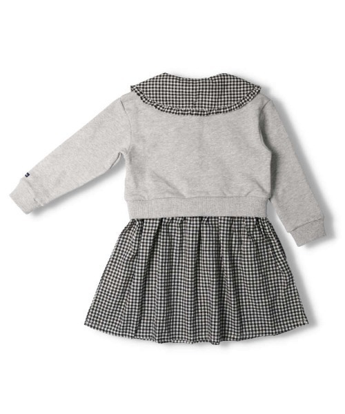 Moujonjon(ムージョンジョン)の「ビッグカラーチェック切替裏毛ワンピース(ワンピース・キッズ・グレー/ブラウン・100/110/90/120/130/140/80)」の4枚目の写真