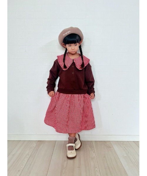 Moujonjon(ムージョンジョン)の「ビッグカラーチェック切替裏毛ワンピース(ワンピース・キッズ・グレー/ブラウン・100/110/90/120/130/140/80)」の18枚目の写真