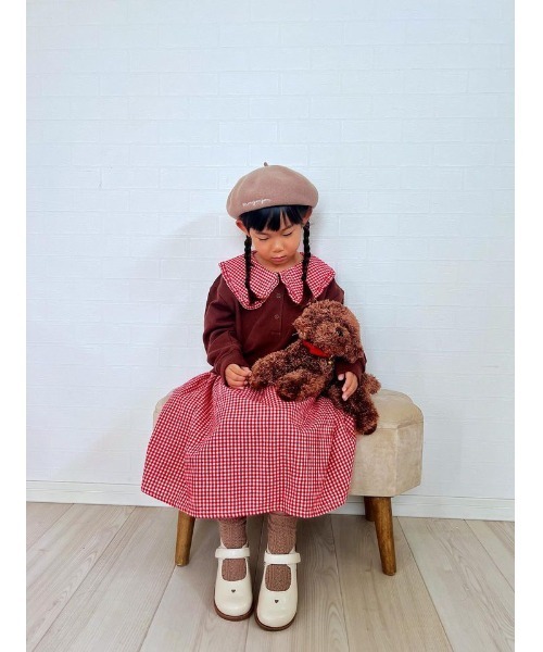 Moujonjon(ムージョンジョン)の「ビッグカラーチェック切替裏毛ワンピース(ワンピース・キッズ・グレー/ブラウン・100/110/90/120/130/140/80)」の20枚目の写真