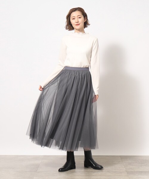 grove(グローブ)の「◆今っぽく着こなしたい大人の為のボリュームチュールスカート(スカート・レディース・モカ/チャコールグレー/ブラック・01/03/02/04/05)」の4枚目の写真