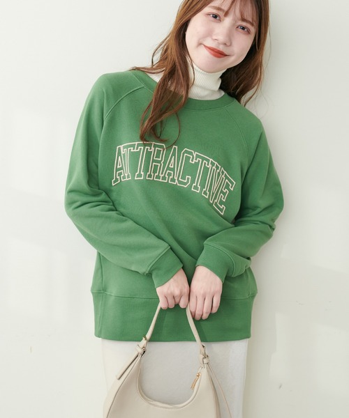 natural couture(ナチュラルクチュール)の「カレッジロゴ刺繍裏毛プルオーバー(Tシャツ/カットソー・レディース・ライトベージュ/チャコールグレー/ブルー/グリーン・FREE)」の19枚目の写真