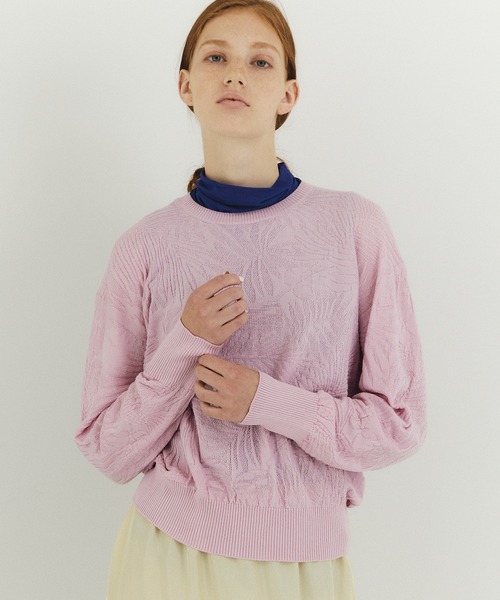 UNFIL(アンフィル)の「unfil アンフィル / cotton & cashmere links pattern-knit sweater コットンアンドカシミヤリンクスパターンニットセーター / WFSP-UW103(ニット/セーター・レディース・ライトグレー/ピンク/ネイビー・1)」の3枚目の写真