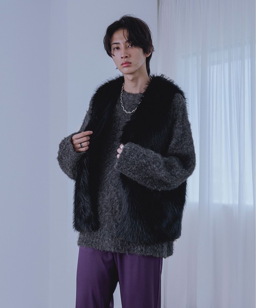 Ellno Loset(エルノロゼット)の「メランジシャギーニット(ニット/セーター・メンズ・ブルー/チャコールグレー・SMALL/LARGE/MEDIUM)」の8枚目の写真