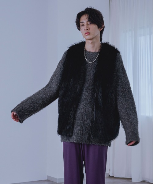 Ellno Loset(エルノロゼット)の「メランジシャギーニット(ニット/セーター・メンズ・ブルー/チャコールグレー・SMALL/LARGE/MEDIUM)」の9枚目の写真