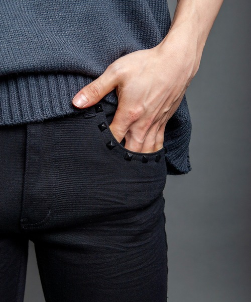 GGD SELECT(ジージーディー セレクト)の「膝ダメージスタッズスーパースキニーパンツ(デニムパンツ・メンズ・ブラック/ブラック系1・LL/M/L/S)」の9枚目の写真
