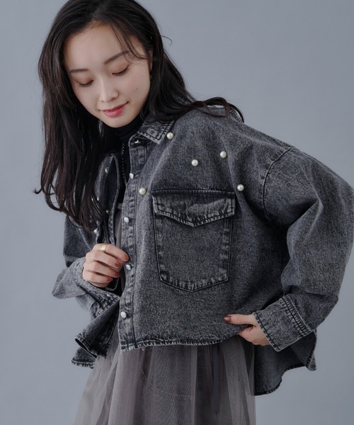 Shelly island（シェリーアイランド）の「パールデニムジャケット（デニムジャケット・レディース・グレー/ブルー・M）」の13枚目の写真