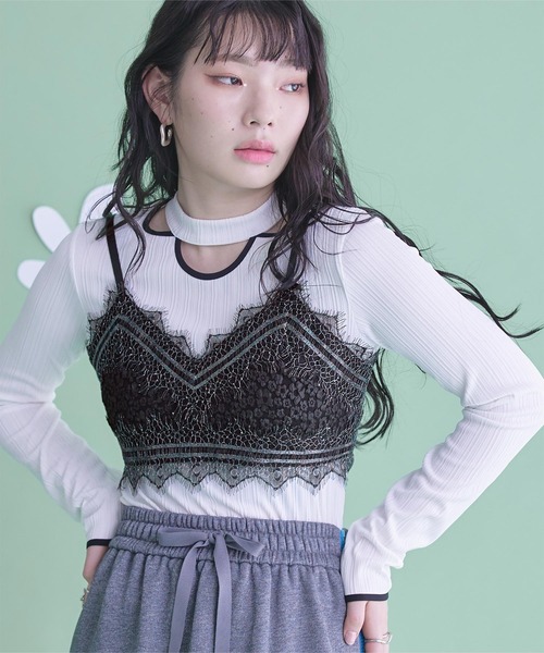 レーストリムフラワージャガードビスチェ（キャミソール）｜miette（ミエット）