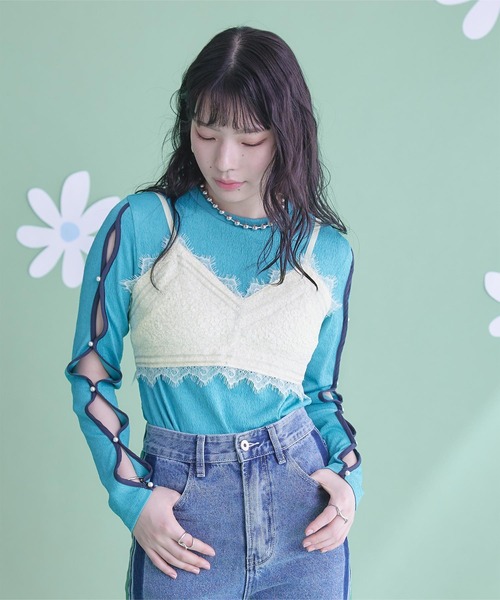 miette(ミエット)の「レーストリムフラワージャガードビスチェ(キャミソール・レディース・アイボリー/ブラック・FREE)」の16枚目の写真