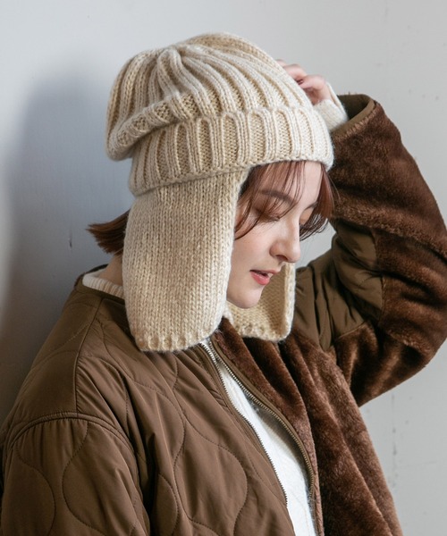 14+（イチヨンプラス）の「耳当て付リブニット帽（ニットキャップ/ビーニー・レディース・グレー/アイボリー/ブラック/ブラウン・FREE）」の18枚目の写真