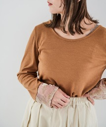 ベロアフラワースリーブTシャツ