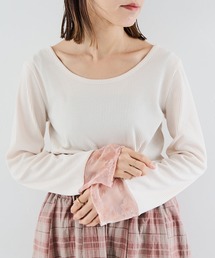 ベロアフラワースリーブTシャツ