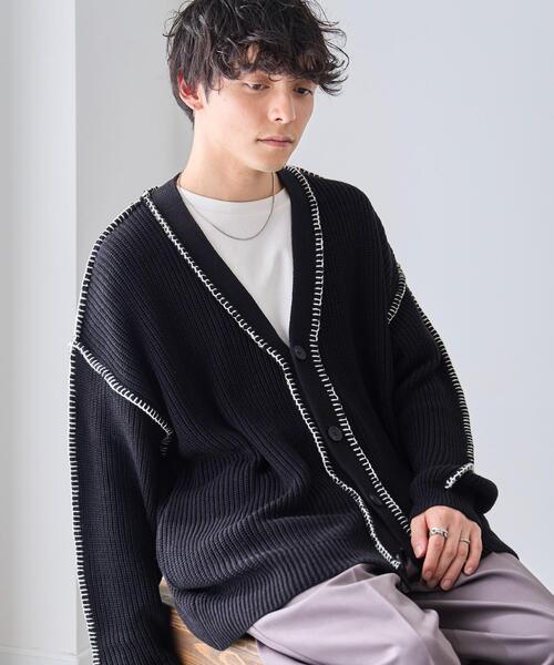 WEGO(ウィゴー)の「WEGO/ハンドステッチカーディガン(カーディガン/ボレロ・メンズ・ブラック/ホワイト/グリーン・MEDIUM/LARGE)」の2枚目の写真