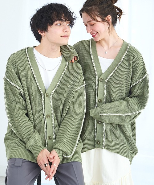 WEGO(ウィゴー)の「WEGO/ハンドステッチカーディガン(カーディガン/ボレロ・メンズ・ブラック/ホワイト/グリーン・MEDIUM/LARGE)」の3枚目の写真