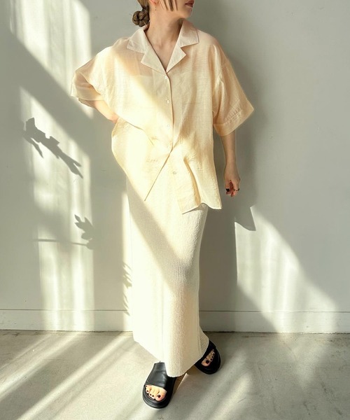 オープンカラーハーフスリーブシアーシャツ（シャツ/ブラウス