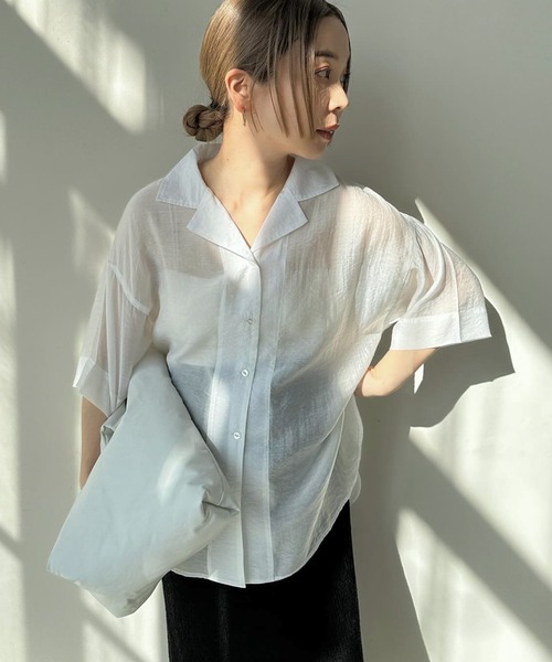 ブラウス シャツ 「接触冷感」ハーフスリーブシアーシャツ レディース IEDIT[イディット] 接触冷感素材が快適なシアーハーフスリーブ