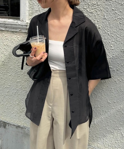 オープンカラーハーフスリーブシアーシャツ（シャツ/ブラウス