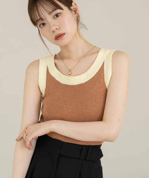 hinari（ヒナリ）の「配色ニットタンクトップ（タンクトップ）」｜詳細画像