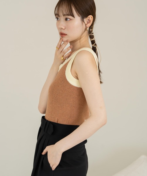 hinari（ヒナリ）の「配色ニットタンクトップ（タンクトップ）」｜詳細画像