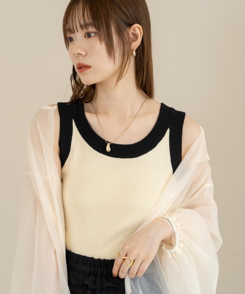 hinari（ヒナリ）の「配色ニットタンクトップ（タンクトップ）」｜詳細画像