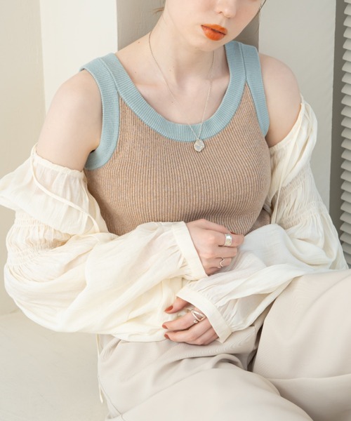 hinari（ヒナリ）の「配色ニットタンクトップ（タンクトップ）」｜詳細画像