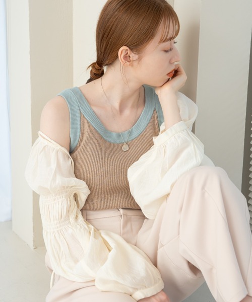 hinari（ヒナリ）の「配色ニットタンクトップ（タンクトップ）」｜詳細画像