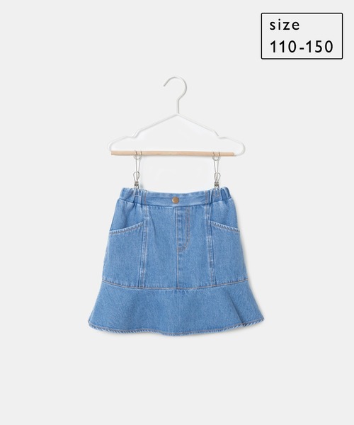 ROPE' PICNIC(ロペピクニック)の「【KIDS】デニム切り替えフレアスカート/リンクコーデ(デニムスカート・キッズ・サックスブルー・110/120/130/140/150)」の1枚目の写真