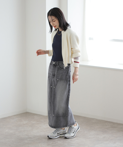 Oriens JOURNAL STANDARD(オリエンス ジャーナルスタンダード)の「《追加》ナナメジップニット(カーディガン/ボレロ・レディース・アイボリー/ネイビー・FREE)」の5枚目の写真