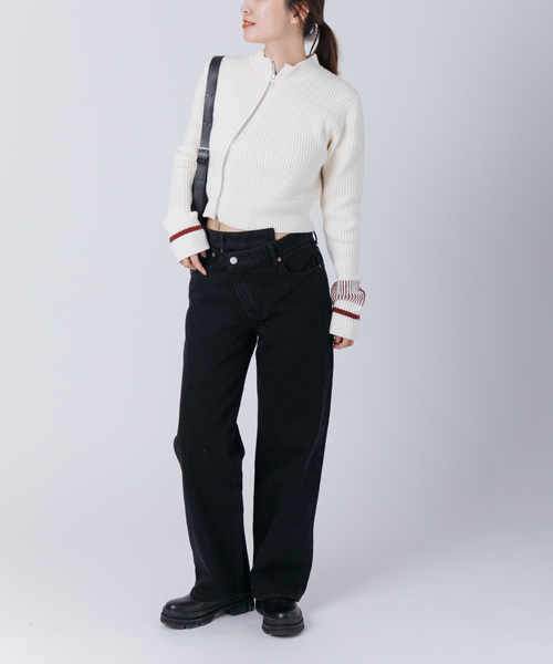 Oriens JOURNAL STANDARD(オリエンス ジャーナルスタンダード)の「《追加》ナナメジップニット(カーディガン/ボレロ・レディース・アイボリー/ネイビー・FREE)」の8枚目の写真