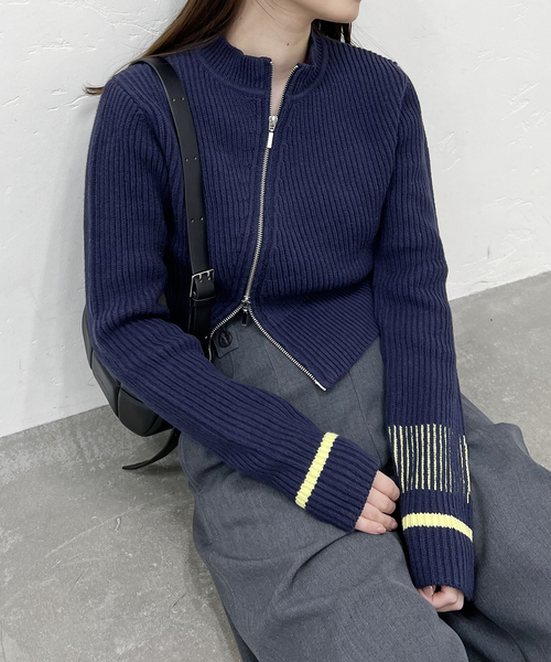 Oriens JOURNAL STANDARD(オリエンス ジャーナルスタンダード)の「《追加》ナナメジップニット(カーディガン/ボレロ・レディース・アイボリー/ネイビー・FREE)」の9枚目の写真