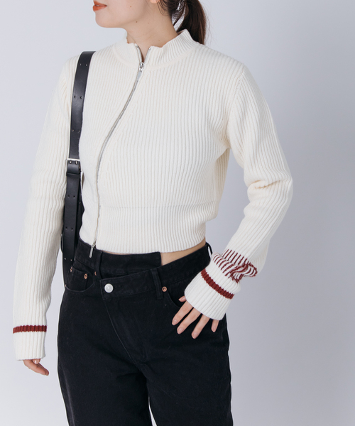 Oriens JOURNAL STANDARD(オリエンス ジャーナルスタンダード)の「《追加》ナナメジップニット(カーディガン/ボレロ・レディース・アイボリー/ネイビー・FREE)」の12枚目の写真