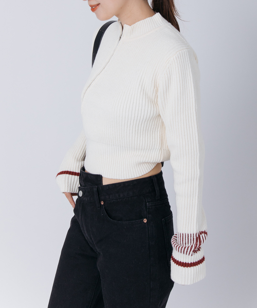 Oriens JOURNAL STANDARD(オリエンス ジャーナルスタンダード)の「《追加》ナナメジップニット(カーディガン/ボレロ・レディース・アイボリー/ネイビー・FREE)」の14枚目の写真