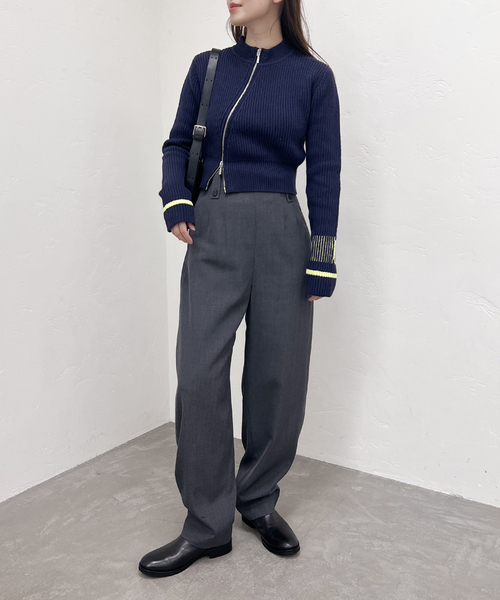 Oriens JOURNAL STANDARD(オリエンス ジャーナルスタンダード)の「《追加》ナナメジップニット(カーディガン/ボレロ・レディース・アイボリー/ネイビー・FREE)」の15枚目の写真