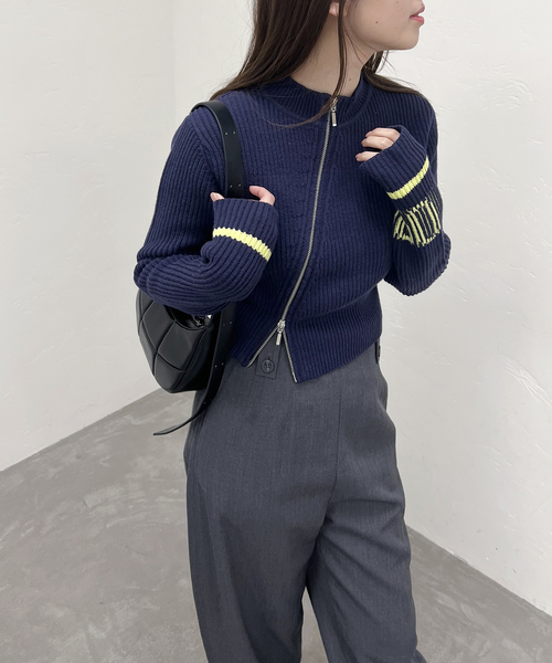 Oriens JOURNAL STANDARD(オリエンス ジャーナルスタンダード)の「《追加》ナナメジップニット(カーディガン/ボレロ・レディース・アイボリー/ネイビー・FREE)」の18枚目の写真