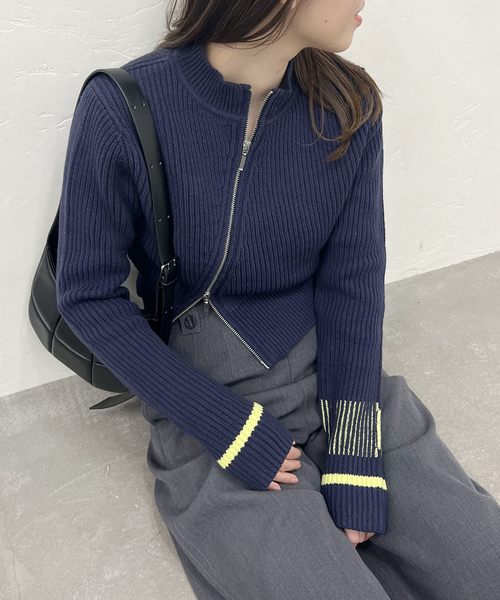 Oriens JOURNAL STANDARD(オリエンス ジャーナルスタンダード)の「《追加》ナナメジップニット(カーディガン/ボレロ・レディース・アイボリー/ネイビー・FREE)」の19枚目の写真