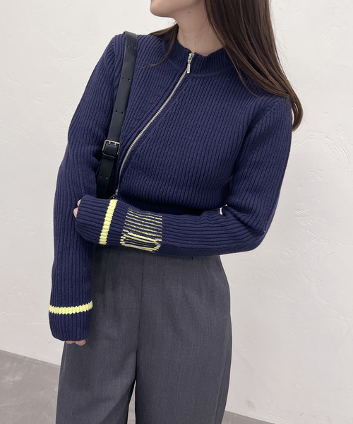 Oriens JOURNAL STANDARD(オリエンス ジャーナルスタンダード)の「《追加》ナナメジップニット(カーディガン/ボレロ・レディース・アイボリー/ネイビー・FREE)」の21枚目の写真