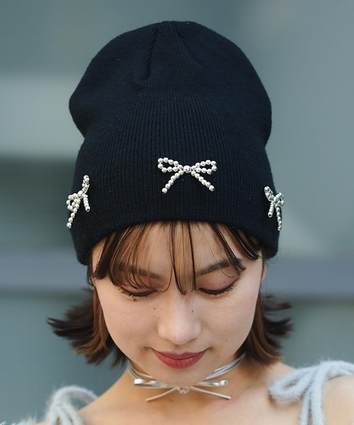 SPINNS（スピンズ）の「リボンシングルビーニー（ニットキャップ/ビーニー・レディース・ブラック/ホワイト/グレー・ONESIZE）」の11枚目の写真