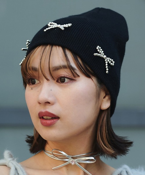 SPINNS（スピンズ）の「リボンシングルビーニー（ニットキャップ/ビーニー・レディース・ブラック/ホワイト/グレー・ONESIZE）」の10枚目の写真