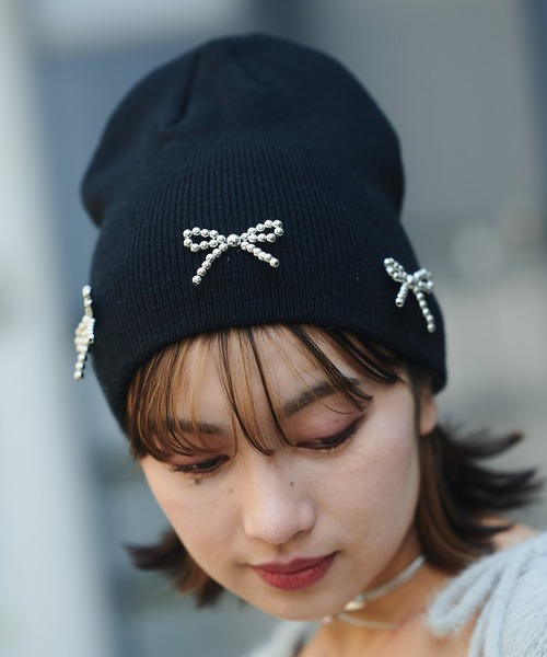 SPINNS（スピンズ）の「リボンシングルビーニー（ニットキャップ/ビーニー・レディース・ブラック/ホワイト/グレー・ONESIZE）」の12枚目の写真