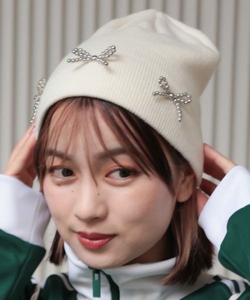 SPINNS（スピンズ）の「リボンシングルビーニー（ニットキャップ/ビーニー・レディース・ブラック/ホワイト/グレー・ONESIZE）」の18枚目の写真