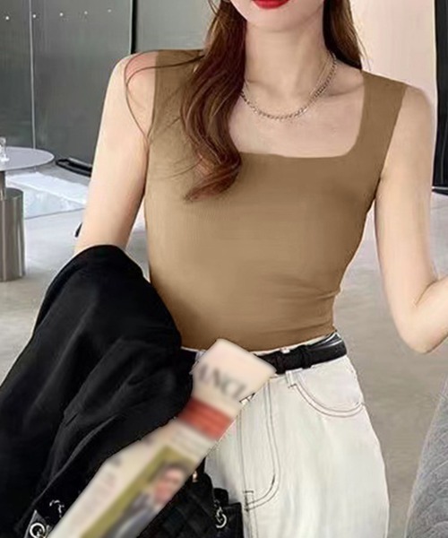 Miniministore(ミニミニストア)の「カップ付きタンクトップ シームレス 韓国(タンクトップ・レディース・ライトブラウン/ダークグレー/ホワイト/ブラック・FREE)」の14枚目の写真