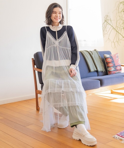 niko and...（ニコアンド）の「レイヤードランジェリーワンピース（ワンピース・レディース・ブラック/チャコール/オフホワイト・FREE）」の5枚目の写真