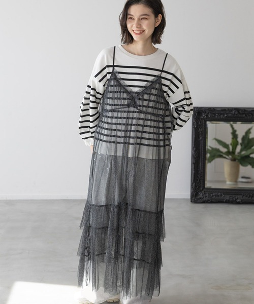 niko and...（ニコアンド）の「レイヤードランジェリーワンピース（ワンピース・レディース・ブラック/チャコール/オフホワイト・FREE）」の7枚目の写真