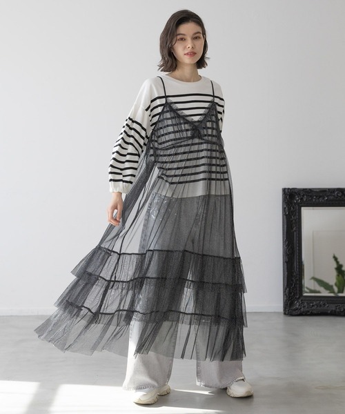 niko and...（ニコアンド）の「レイヤードランジェリーワンピース（ワンピース・レディース・ブラック/チャコール/オフホワイト・FREE）」の8枚目の写真