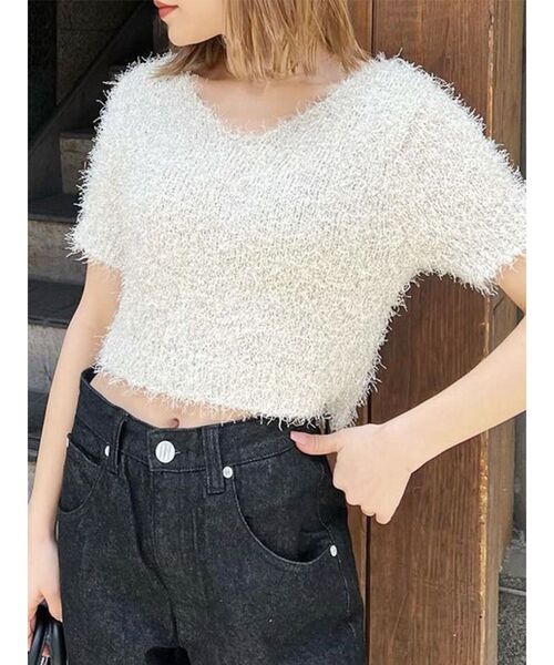 MURUA（ムルーア）の「ラメシャギーコンパクトニット（ニット/セーター・レディース・アイボリー/グレー/ブルー/ライトグリーン・FREE）」の6枚目の写真