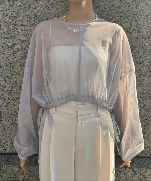 DouDou(ドゥドゥ)の「【WEB限定】チュールショート丈ドロストプルオーバー(Tシャツ/カットソー・レディース・グレー/ブラック・FREE)」の16枚目の写真