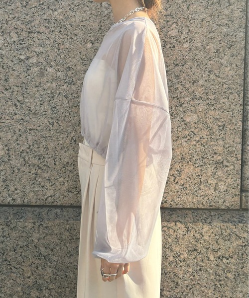 DouDou(ドゥドゥ)の「【WEB限定】チュールショート丈ドロストプルオーバー(Tシャツ/カットソー・レディース・グレー/ブラック・FREE)」の17枚目の写真