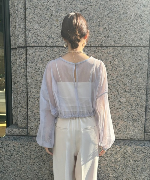 DouDou(ドゥドゥ)の「【WEB限定】チュールショート丈ドロストプルオーバー(Tシャツ/カットソー・レディース・グレー/ブラック・FREE)」の18枚目の写真