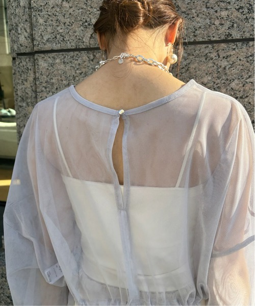 DouDou(ドゥドゥ)の「【WEB限定】チュールショート丈ドロストプルオーバー(Tシャツ/カットソー・レディース・グレー/ブラック・FREE)」の19枚目の写真