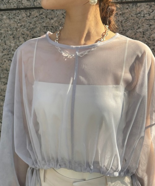 DouDou(ドゥドゥ)の「【WEB限定】チュールショート丈ドロストプルオーバー(Tシャツ/カットソー・レディース・グレー/ブラック・FREE)」の20枚目の写真